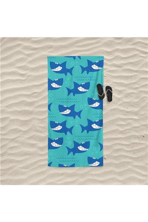 DECOSEW Sevimli Köpekbalığı Figürlü Özel Tasarım Plaj Havlusu