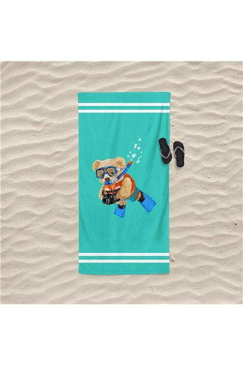 DECOSEW Dalgıç Teddy Bear Figürlü Özel Tasarım Plaj Havlusu