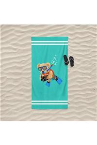 DECOSEW Dalgıç Teddy Bear Figürlü Özel Tasarım Plaj Havlusu