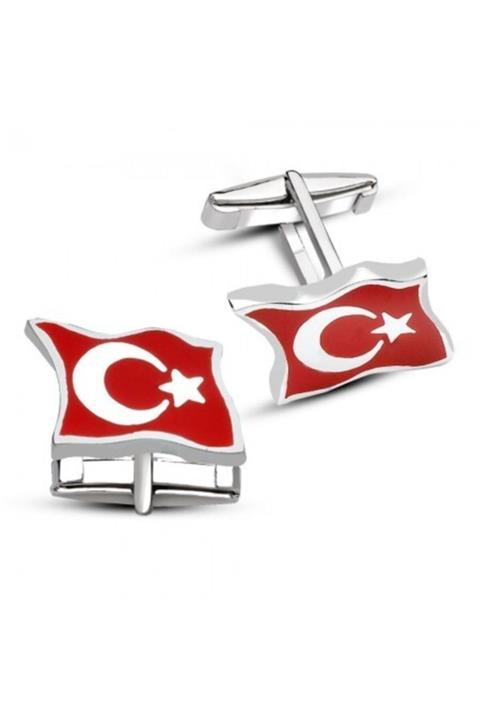 Kristal Gümüş 925 Ayar Gümüş Dalgalı Ayyıldız Model Kol Düğmesi