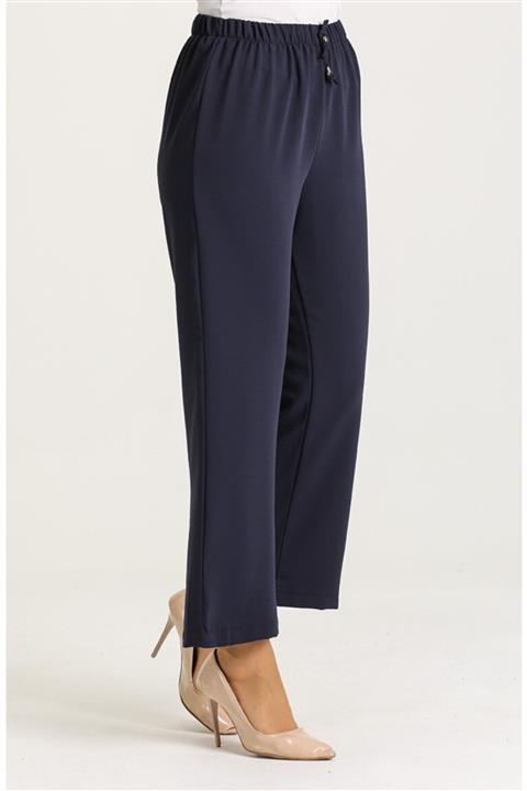 Moda Bu Kadın Lacivert Beli Lastikli Bol Paça Salaş Yazlık Pantolon Aerobin-865829