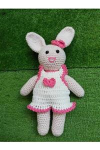 COOL&RELAX El Yapımı Amigurumi Organik Örgü Pembe Tokalı Tavşan Bebek Uyku Arkadaşı