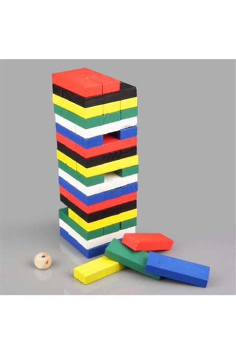 Bircan Renkli Ahşap Denge Ve Taktik Oyunu Jenga 54 Parça