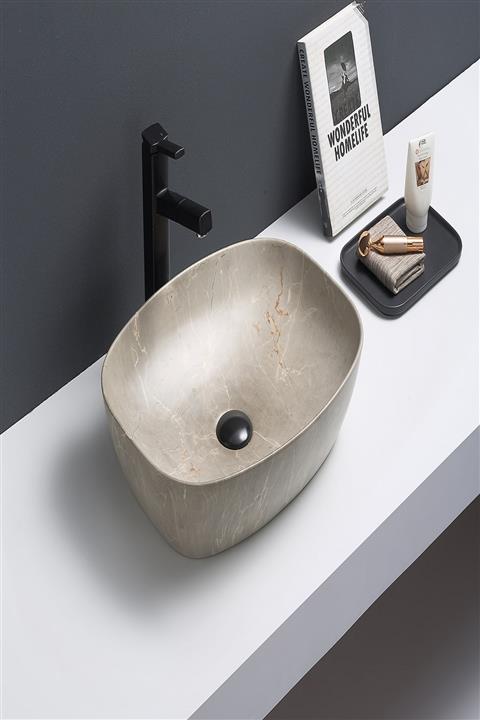 PUROSER Sandy Bej Tezgah Üstü Çanak Lavabo