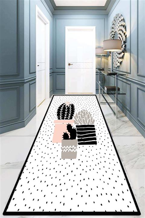 Chilai Home Three Cactus Yolluk Halı Djt Yıkanabilir Kaymaz Tabanlı Kesme Rulo Halı Yolluk