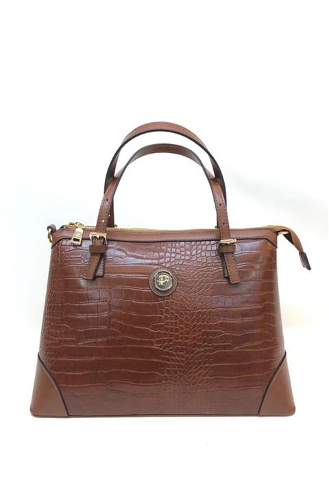 Piedra Kadın  Taba Renk Kroko Desenli Gold Aksesuarlı Elde Ve Omuz Askılı Kullanılabilen Abiye  Çanta