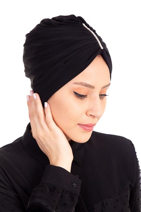 LadyColor Kadın Tesettür Bone Zarif Taşlı Siyah