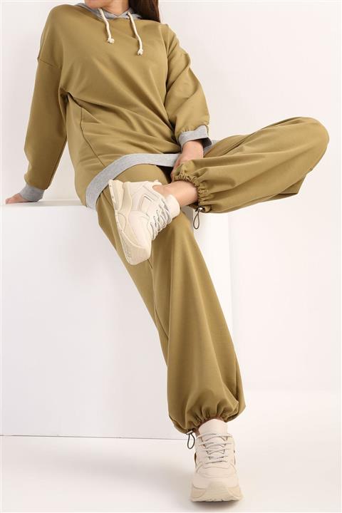 ALLDAY Kadın Yağ Yeşili Garnili Kapüşonlu Sweatshirt