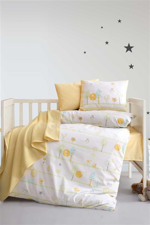 İyi Geceler İstanbul Bebek Pikeli Nevresim Takımı - Birdy Sarı