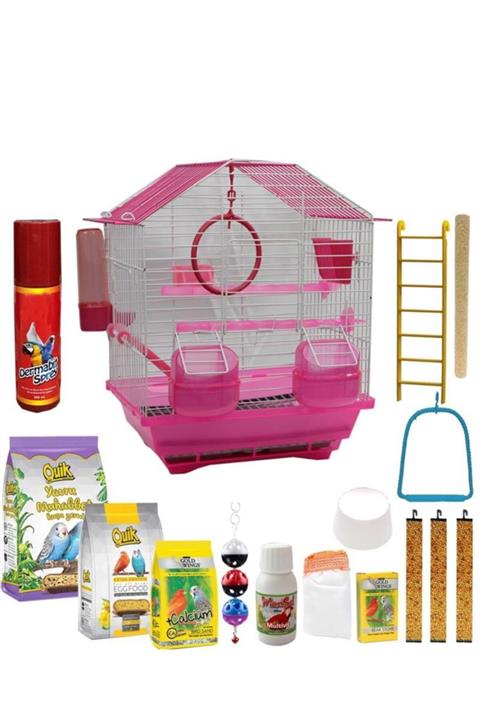 usmtekno Full Set Muhabbet Kuşu Kafesi Çift Kapılı Kafes Kanarya Kafesi Kuş Kafes P8 Pembe