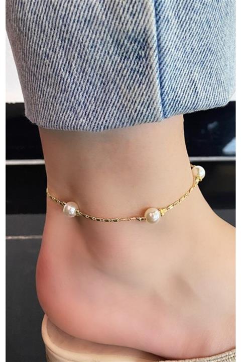 Midyat silver Kadın Incili Zincir Halhal