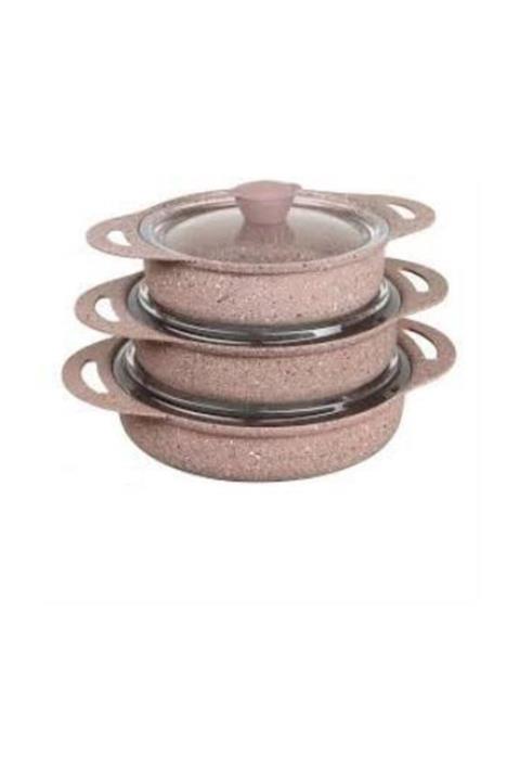 OMS PASLANMAZ Oms 6 Parça Kuplu Kahverengi Granit Sahan Seti (16-18-20)