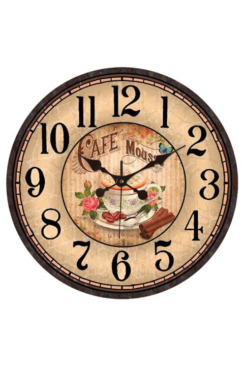 Platin Saat Ahşap Mdf Mutfak Duvar Saati 35 Cm