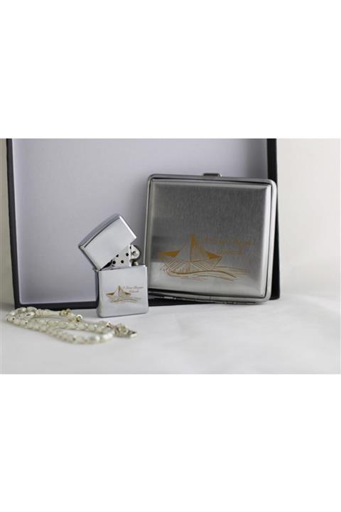 Hobi Tuning Sigara Tabakası Çakmak Ve Tesbih Seti Gemi Desenli