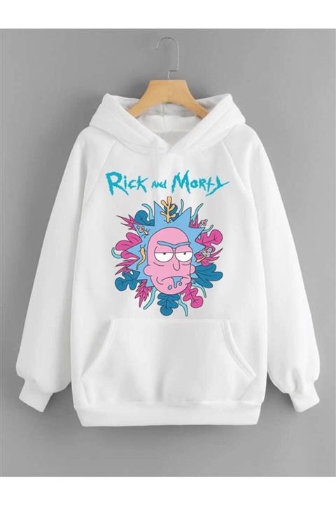 Relax family xf Beyaz Rick And Morty Baskılı Oversize Sweatshirt
