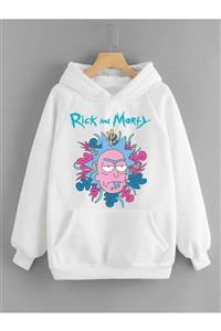 Relax family xf Beyaz Rick And Morty Baskılı Oversize Sweatshirt