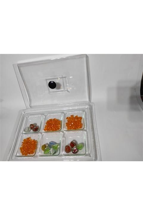 TURKUAZ Kahvaltılık.plastik Kapaklı Cam ,6 Bölmeli Kahvaltılık