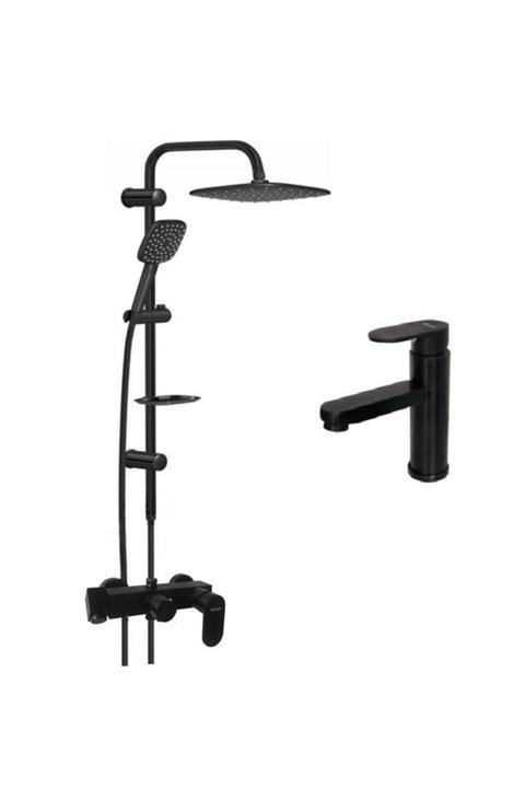 Rudi Siyah Banyo&lavabo Bataryası&valtemo Siyah Robot Duş Seti-600b3v