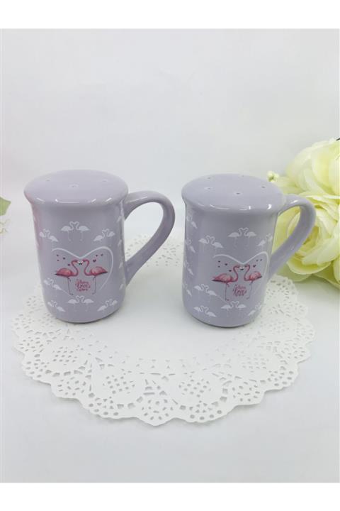 SHEKER HOME Acar Flamingo Serisi Büyük Boy Kulplu Tuzluk&biberlik Seti - Lila