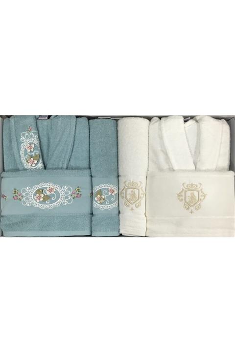 Fiesta Yeşil Krem Bornoz Takımı