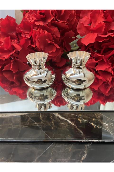 ELİTHOMEDEKOR Gümüş Kahve Yanı Vazo 2 Adet