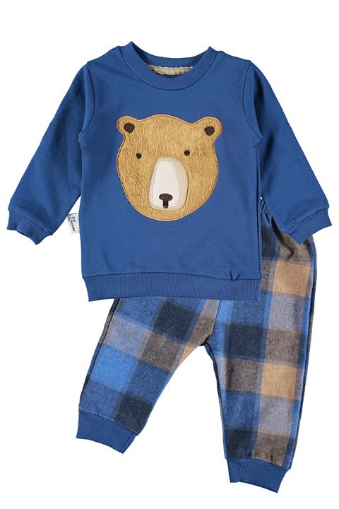 hepbaby Indigo Mavi Ayı Nakışlı Bebek Alt Üst Takım