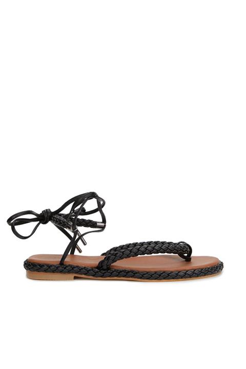 Network Kadın Siyah Kadın Deri Sandalet 1080040