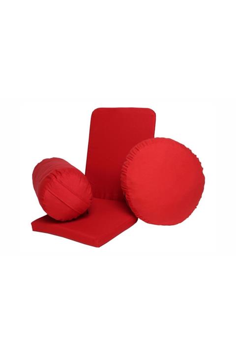 Zunkla Kırmızı Meditasyon Sandalyesi Backjack & Meditasyon Minderi & Bolster Minderi Üçlü Set