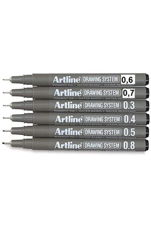 artline Cizim Kalemi 6'lı Seti Siyah ( 0,03 - 0,04 - 0,05 - 0,06 - 0,07 - 0,08)