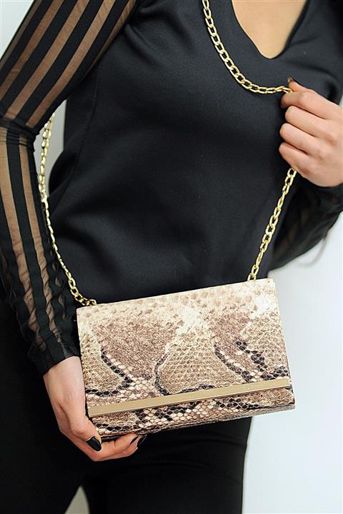 WMİLANO Bej Yılan Kadın Abiye Çanta