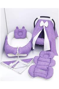 mordesign Ortopedik Puset Minder, Çarşaf, Örtü, Pike Ve Anne Yanı Babynest Yatak 6'lı Set, Mor