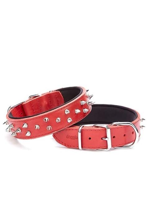 Doggie Güçlü Deri Köpek Çivili Boyun Tasması Small Kırmızı 4x47-55 Cm