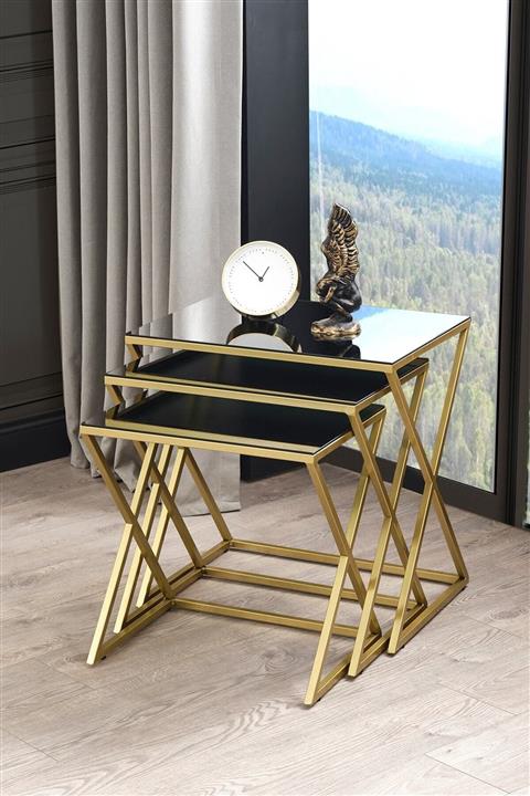 Sawoli Mobilya Royal Metal Ayak Aynalı Gold Zigon Sehpa