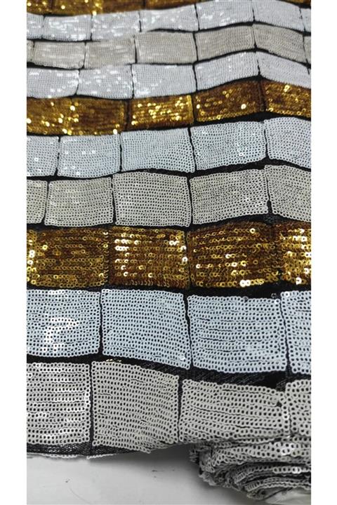 Beril kumaş Gold Kare Desenli Payetli Kumaş