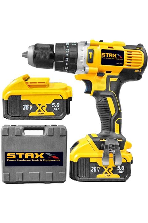 STAXX POWER 36v 5 Ah Darbeli Çift Akülü Şarjlı Matkap Force Metal Mandren + 24 Parça Uç