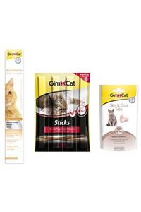 Gimcat Multi Vitamin Paste 100 gr + Sticks Tavuklu 20 gr + Skin & Coat Tabs 40 gr Kedi Ödülü