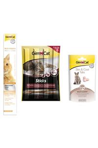 Gimcat Multi Vitamin Paste 100 gr + Sticks Hindi Etli 20 gr + Skin & Coat Tabs 40 gr Kedi Ödülü