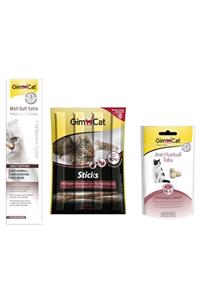 Gimcat Malt Paste Kedi Macunu 100 gr  Sticks Hindi Etli 20 gr  Anti Hairball Tabs 40 gr Kedi Ödülü