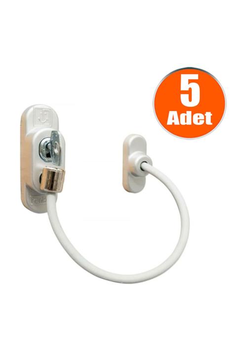 Badem10 Pvc Pencere Emniyet Çocuk Güvenlik Kilidi Çelik Halatlı Beyaz Kilit (5 ADET)