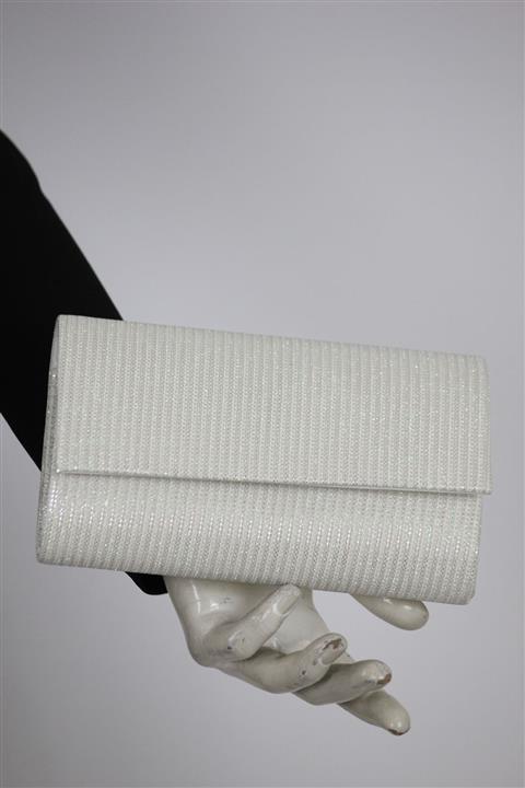 Modames Beyaz Çupra Simli Kadın Abiye Çanta