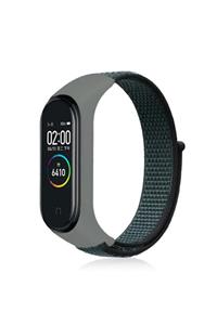 Xiaomi Mi Band 3/4 Uyumlu Örgü Işlemeli Ayarlanabilir Hasır Kayış Kordon Gri-siyah Krd-03