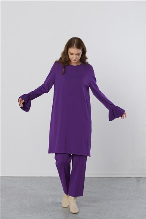 Nuss Triko Fırfır Detaylı Tunik Mor