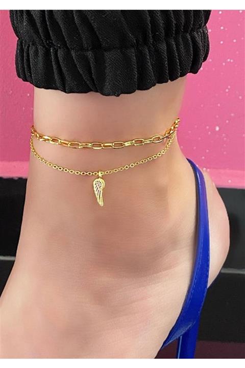 Midyat silver Kadın Altın Kaplama Kanat Figürlü Halhal