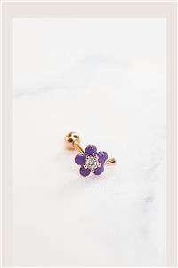 MorMajor Silver Tekli Ithal Purple Flower Gümüş Piercing Küpe