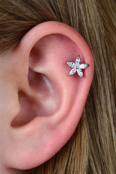 Vilma Aksesuar Cerrahi Çelik Taşlı Piercing Helix 8mm Gümüş Renk