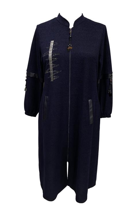 HESNA Lacivert Şönil Kadife Fermuarlı Şık Anne Kap