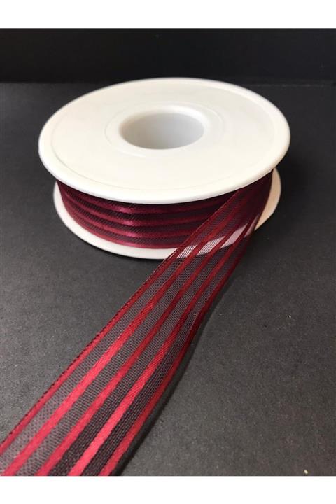 DEMİRTAŞ KALIP Bordo Saten Çizgili Şifon Kurdele 2,5cm* 25m Hilton Kurdele