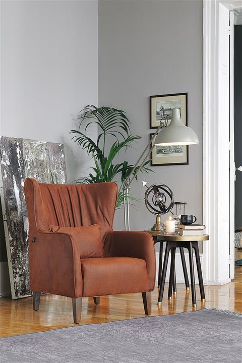 Enza Home Elegante Berjer (KAHVERENGİ - DERİ DESENLİ KUMAŞ)