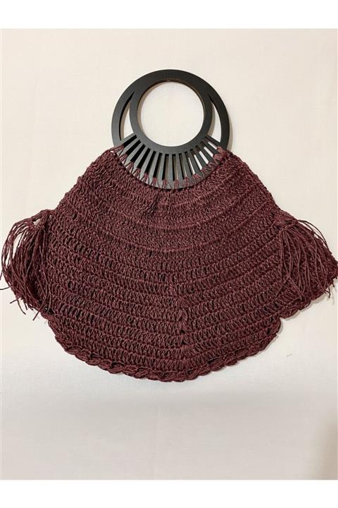 Enié by Ebru TAŞÇIOĞLU Mürdüm Hasır Plaj Çantası