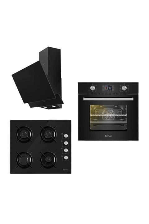 Ferre Siyah Cam Ankastre Set (s 2140 + 10002 + D016)